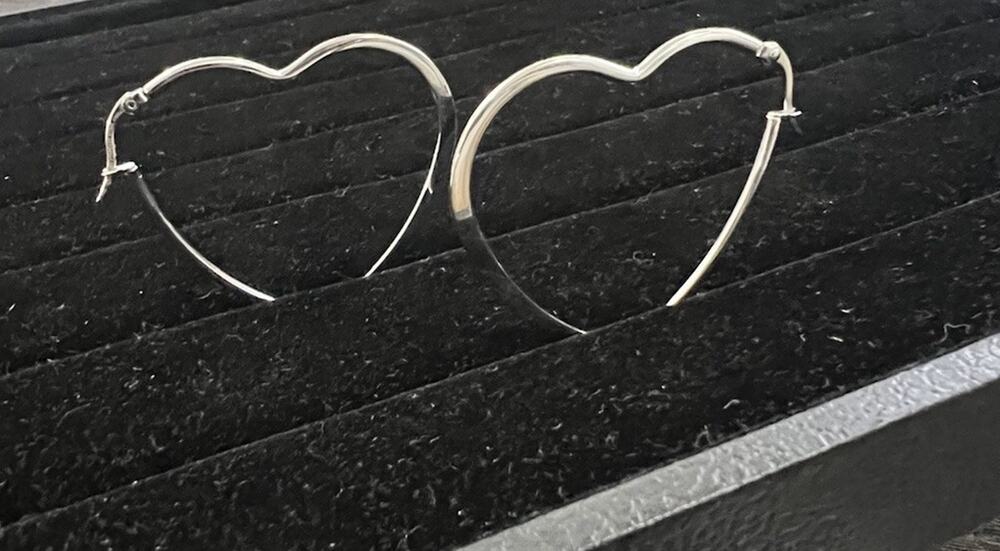 9SQ Stainless Steel Heart Hoop Earrings Silver Tone Large Statement